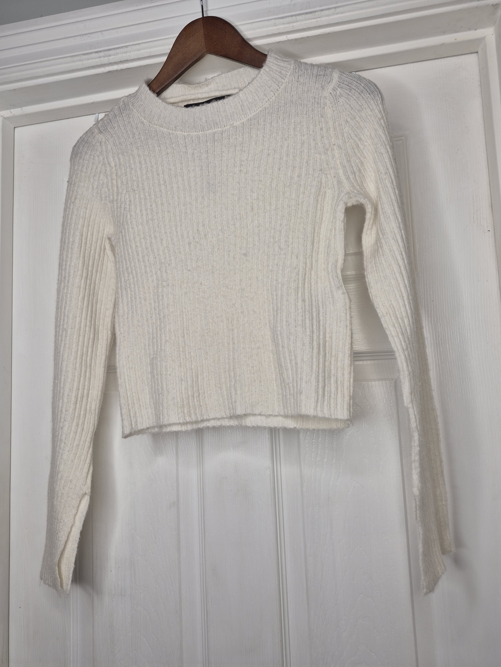 Vero Moda Cream Ribbed Knit Crop Top Sweater Small